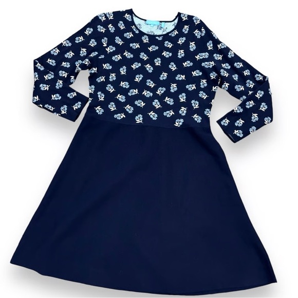 Draper James Women’s Medium Navy Blue Floral Fit & Flare Dress 3/4 Preppy - Picture 2 of 5